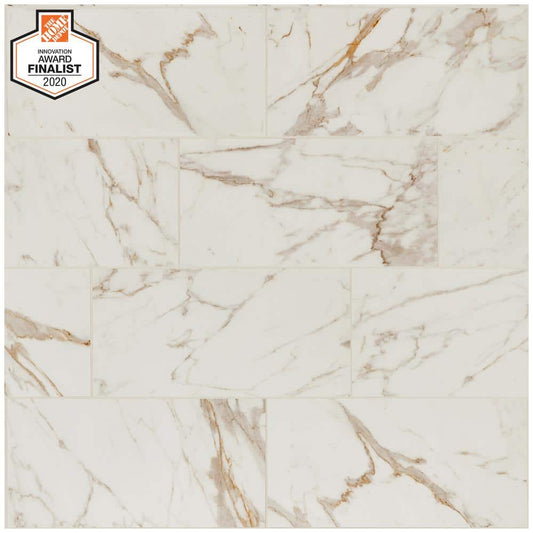 Daltile QuicTile 12 in. x 24 in. Panda Marble Polished Porcelain Locking Floor Tile (9.6 sq. ft. / case)