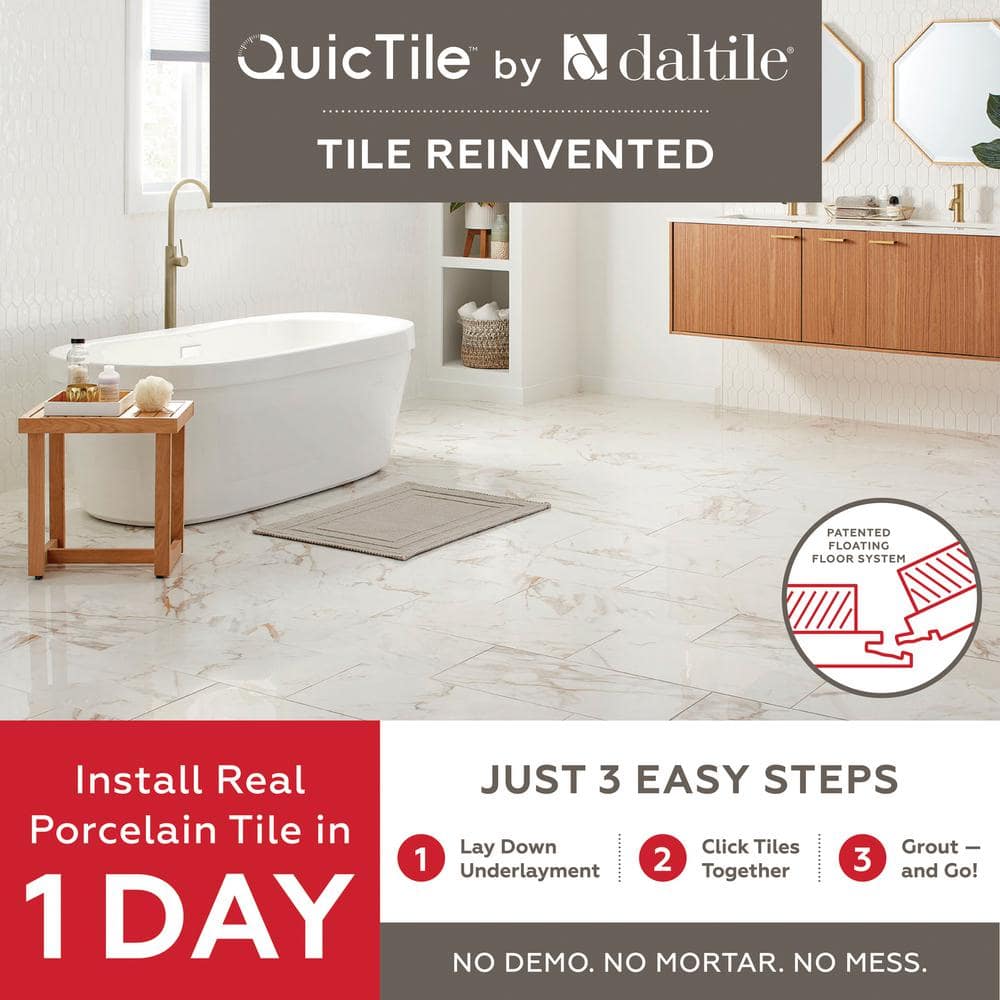 Daltile QuicTile 12 in. x 24 in. Panda Marble Polished Porcelain Locking Floor Tile (9.6 sq. ft. / case)