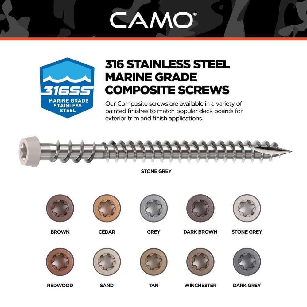 CAMO #10 2-1/2 in. 316 Stainless Steel Composite Stone Gray Premium Star Drive Flat Undercut Screws (350-Count)