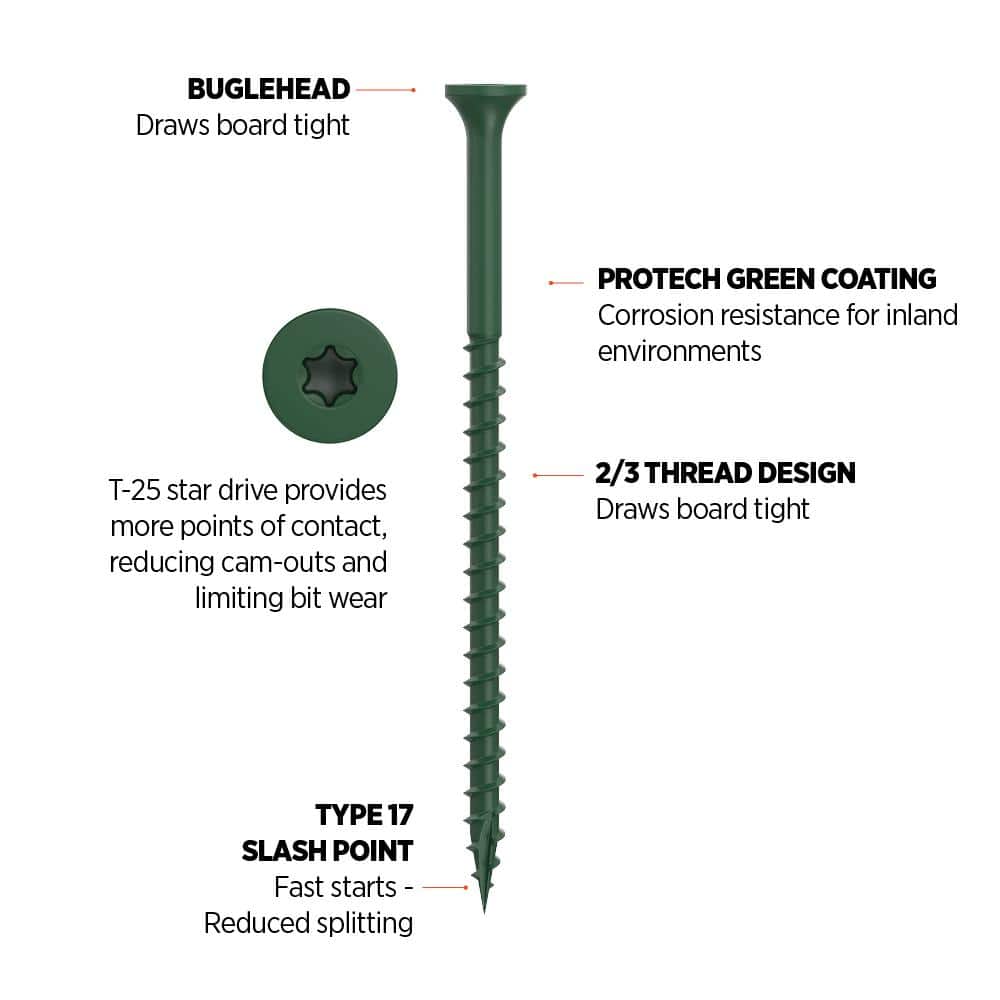 CAMO 3-1/2 in. #10 Green Star Drive Exterior Bugle Head Wood Deck Screws (50-Count)
