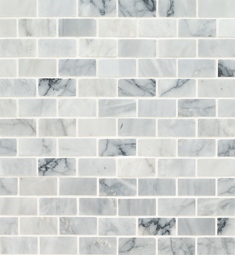 Carrara Classique Brick 12 in. x 12 in. Honed Marble Mesh-Mounted Mosaic Wall Tile (0.97 sq. ft./Each)