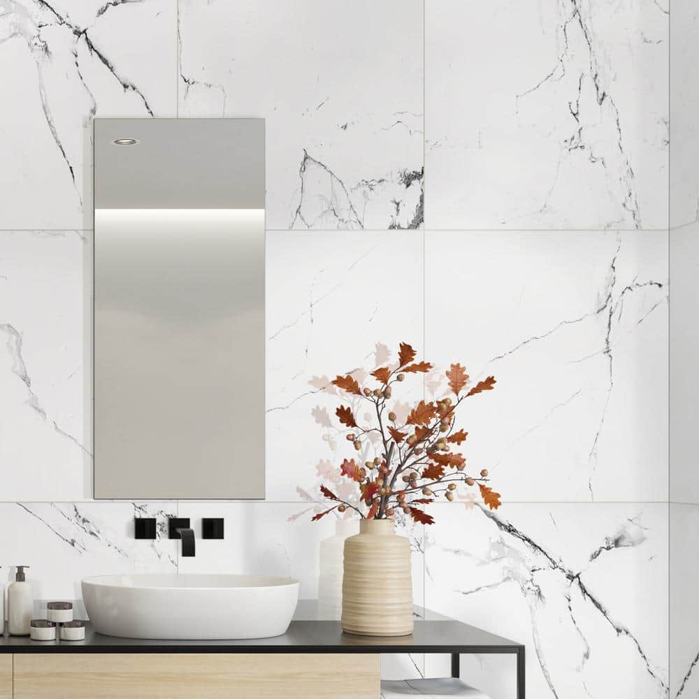 MSI Carrara 24 in. x 24 in. Polished Porcelain Floor and Wall Tile, Marble Look (448 sq. ft. Pallet)