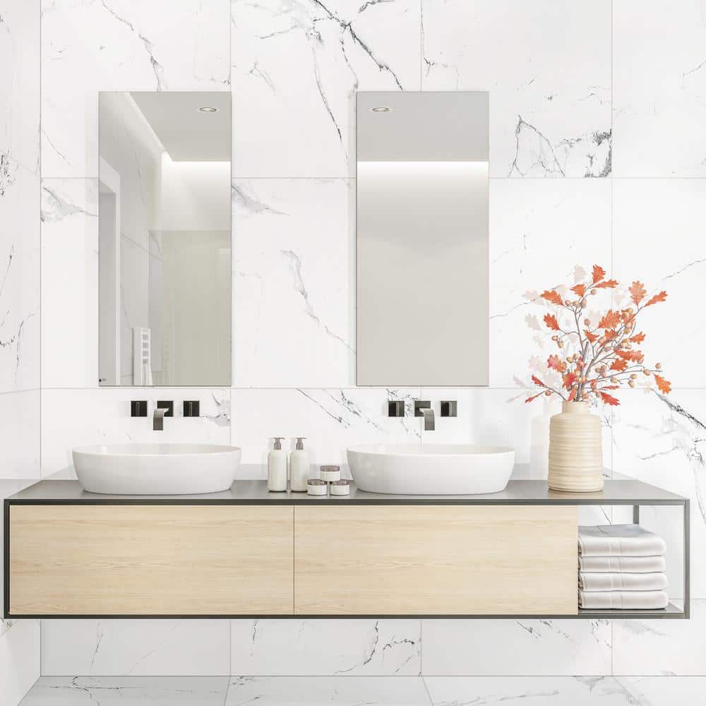 MSI Carrara 24 in. x 24 in. Polished Porcelain Floor and Wall Tile, Marble Look (448 sq. ft. Pallet)