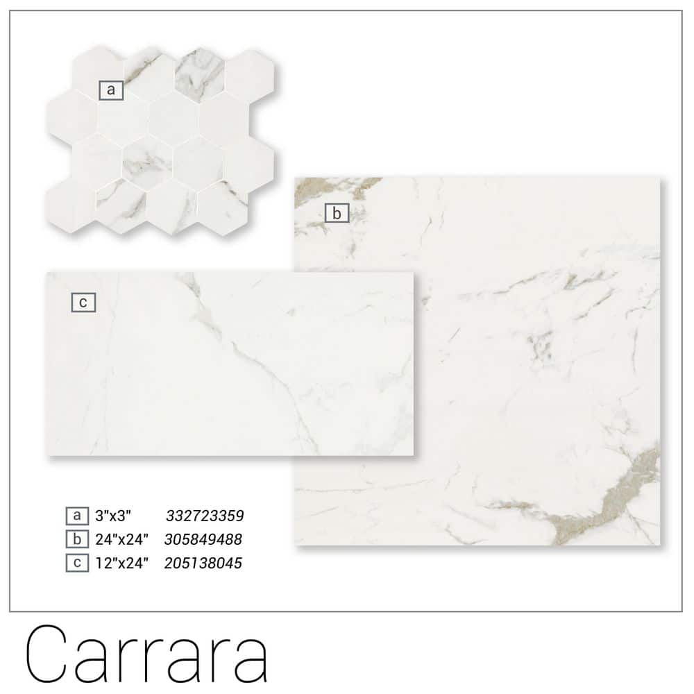 MSI 12 in. x 24 in. Carrara Polished Porcelain Floor and Wall Tile (16 sq. ft./case)