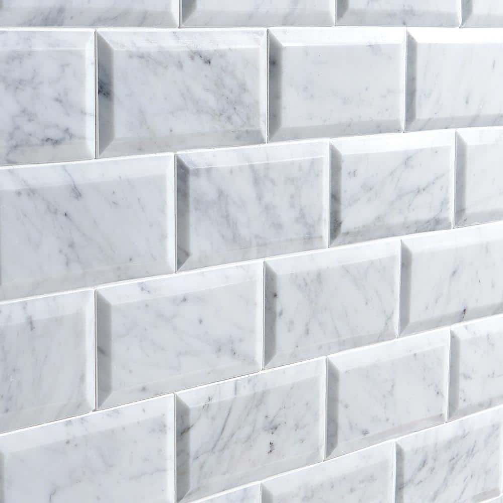 Ivy Hill Tile White Carrara Beveled 3 in. x 6 in. x 9mm Polished Marble Subway Tile (40 Pieces, 5 Sq. Ft. Per Box)