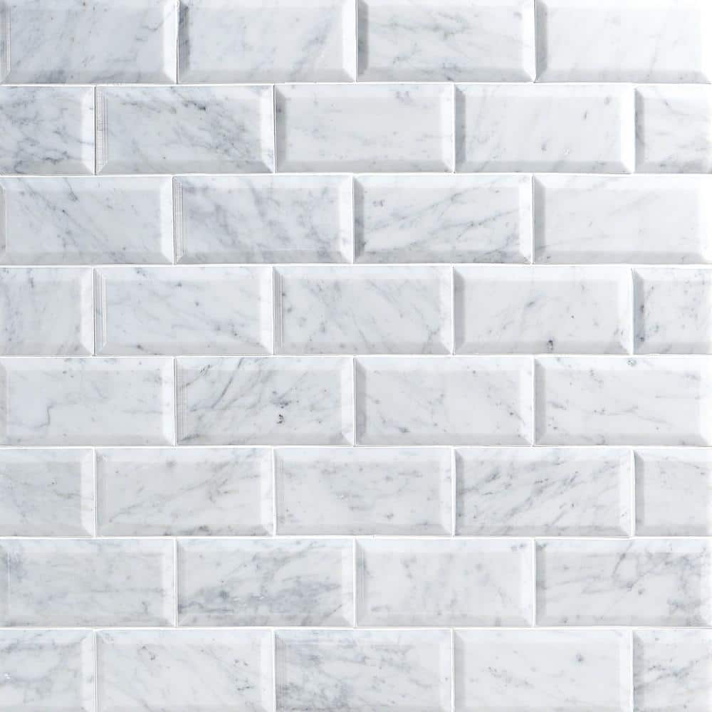 Ivy Hill Tile White Carrara Beveled 3 in. x 6 in. x 9mm Polished Marble Subway Tile (40 Pieces, 5 Sq. Ft. Per Box)