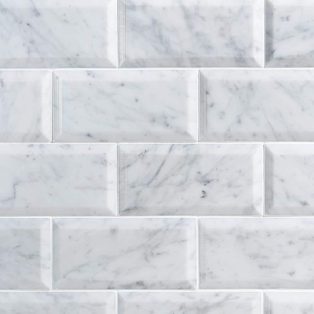 Ivy Hill Tile White Carrara Beveled 3 in. x 6 in. x 9mm Polished Marble Subway Tile (40 Pieces, 5 Sq. Ft. Per Box)