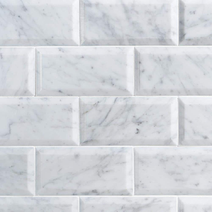 Ivy Hill Tile White Carrara Beveled 3 in. x 6 in. x 9mm Polished Marble Subway Tile (40 Pieces, 5 Sq. Ft. Per Box)