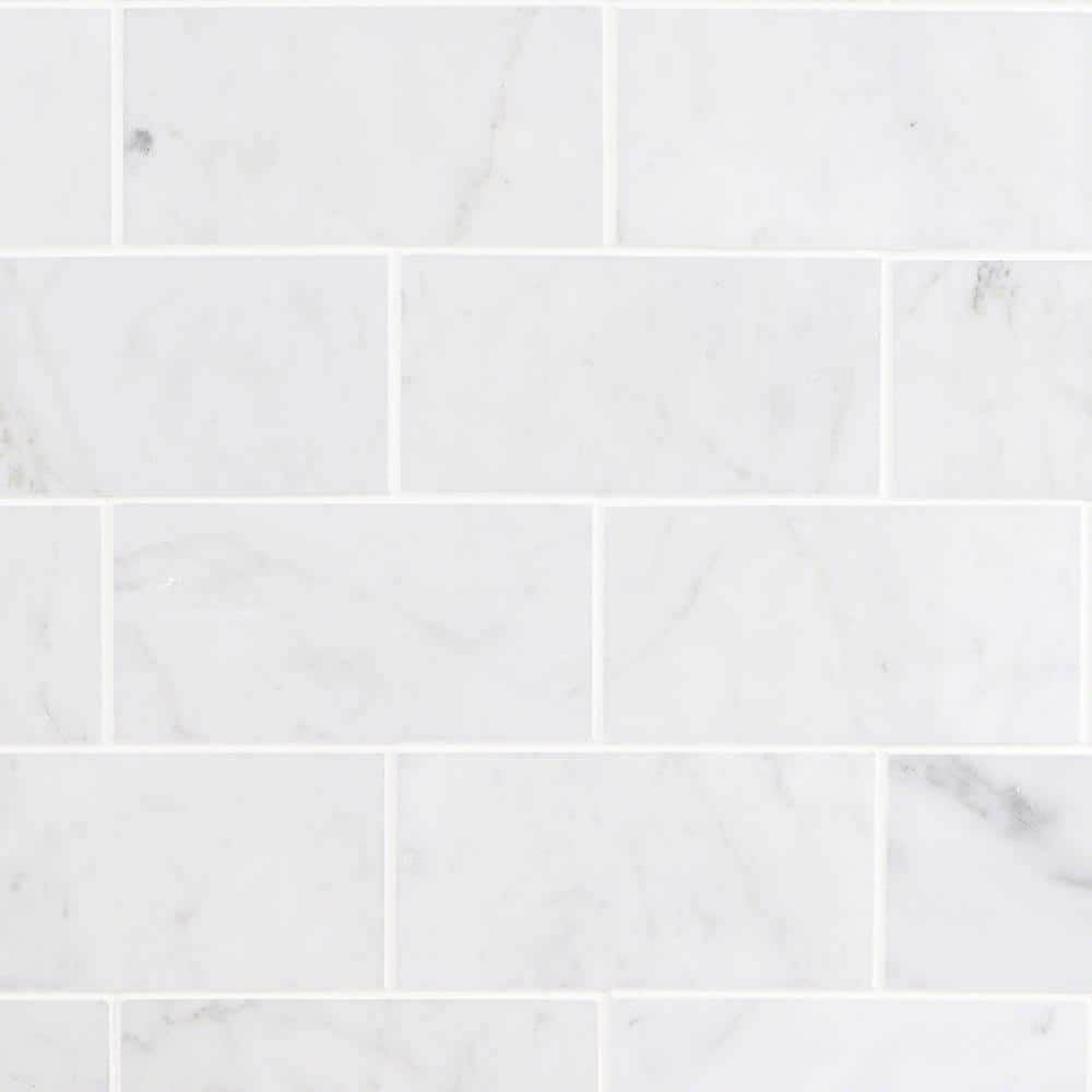 Ivy Hill Tile White Carrara 3 in. x 6 in. x 9mm Polished Marble Subway Tile (40 Pieces, 5 sq. ft. per Box)