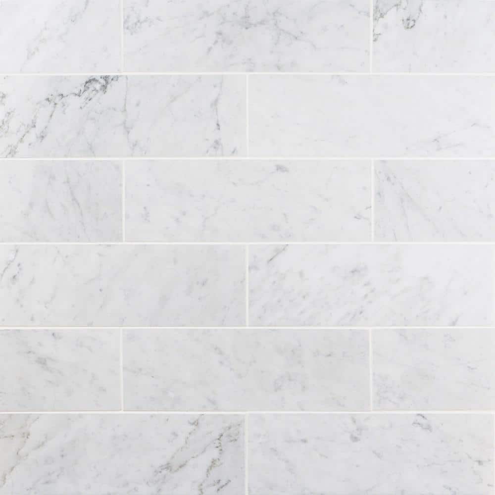 Ivy Hill Tile White Carrara 4 in. x 12 in. x 9mm Polished Marble Subway Tile (30 Pieces, 10 sq. ft. per Box)