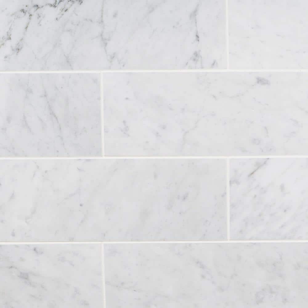 Ivy Hill Tile White Carrara 4 in. x 12 in. x 9mm Polished Marble Subway Tile (30 Pieces, 10 sq. ft. per Box)