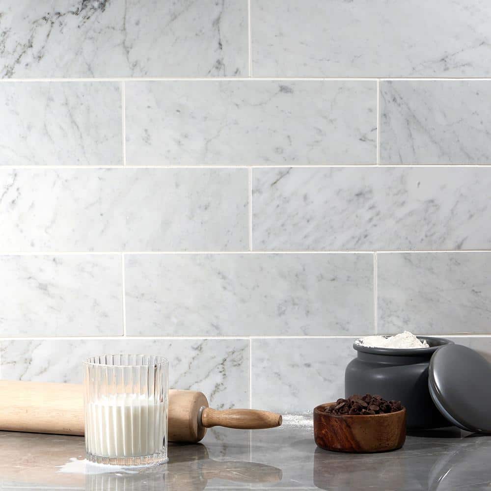 Ivy Hill Tile White Carrara 4 in. x 12 in. x 9mm Polished Marble Subway Tile (30 Pieces, 10 sq. ft. per Box)