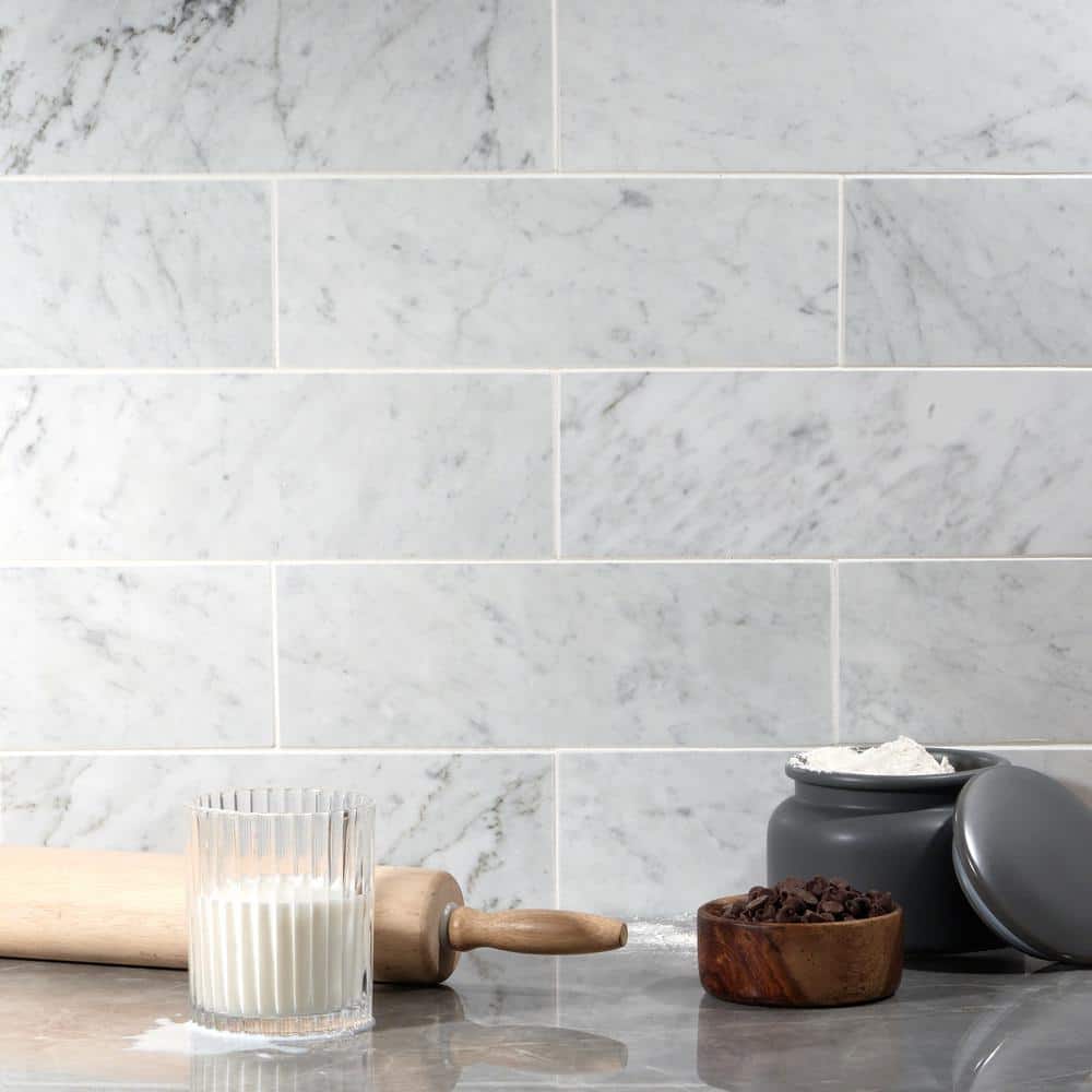 Ivy Hill Tile White Carrara 4 in. x 12 in. x 9mm Polished Marble Subway Tile (30 Pieces, 10 sq. ft. per Box)