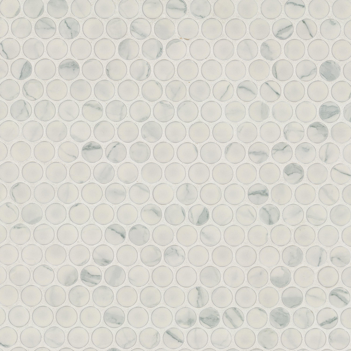 Carrara Penny Round 12 in. x 12 in. x 6mm Matte Porcelain Mesh-Mounted Mosaic Tile (14.4 sq. ft./Case)