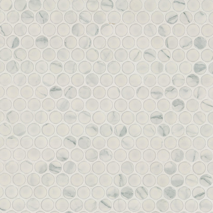 Carrara Penny Round 12 in. x 12 in. x 6mm Matte Porcelain Mesh-Mounted Mosaic Tile (14.4 sq. ft./Case)
