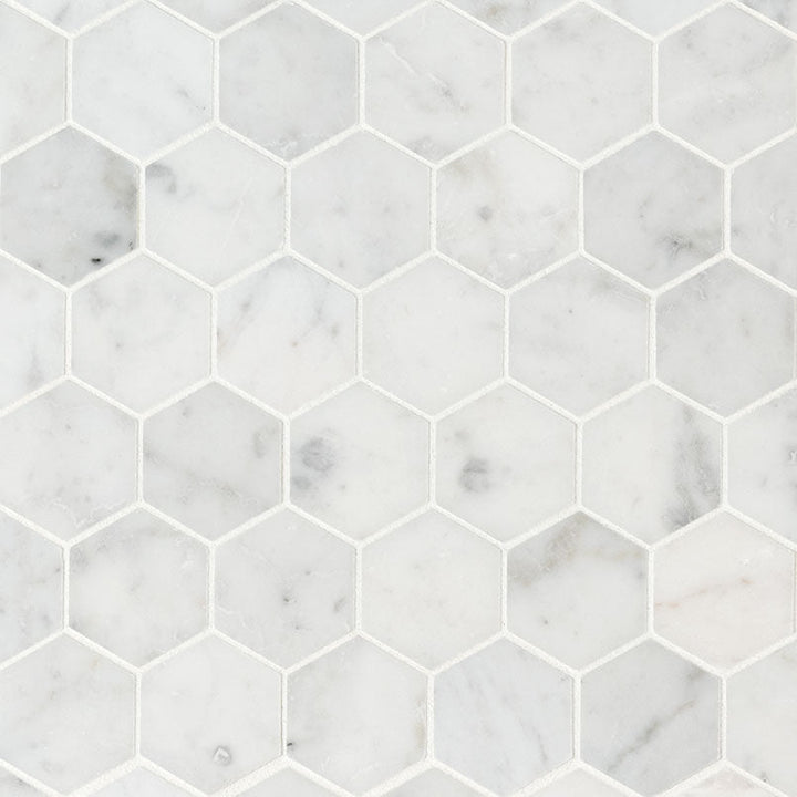 MSI Carrara White Hexagon 11.75 in. x 12 in. x 8mm Honed Marble Mesh-Mounted Mosaic Tile (9.8 sq. ft./case)
