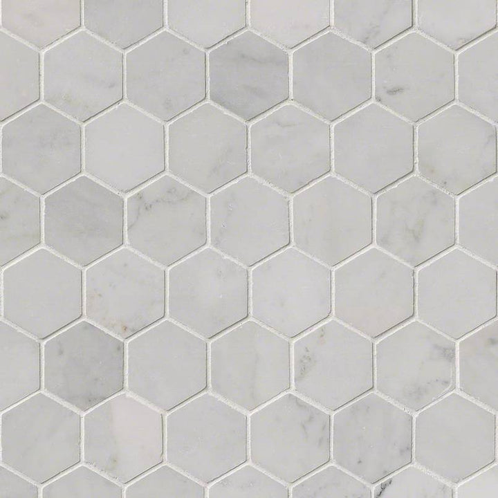 MSI Carrara White Hexagon 12 in. x 12 in. x 10 mm Polished Marble Mesh-Mounted Mosaic Floor and Wall Tile (10 sq. ft. / Case)