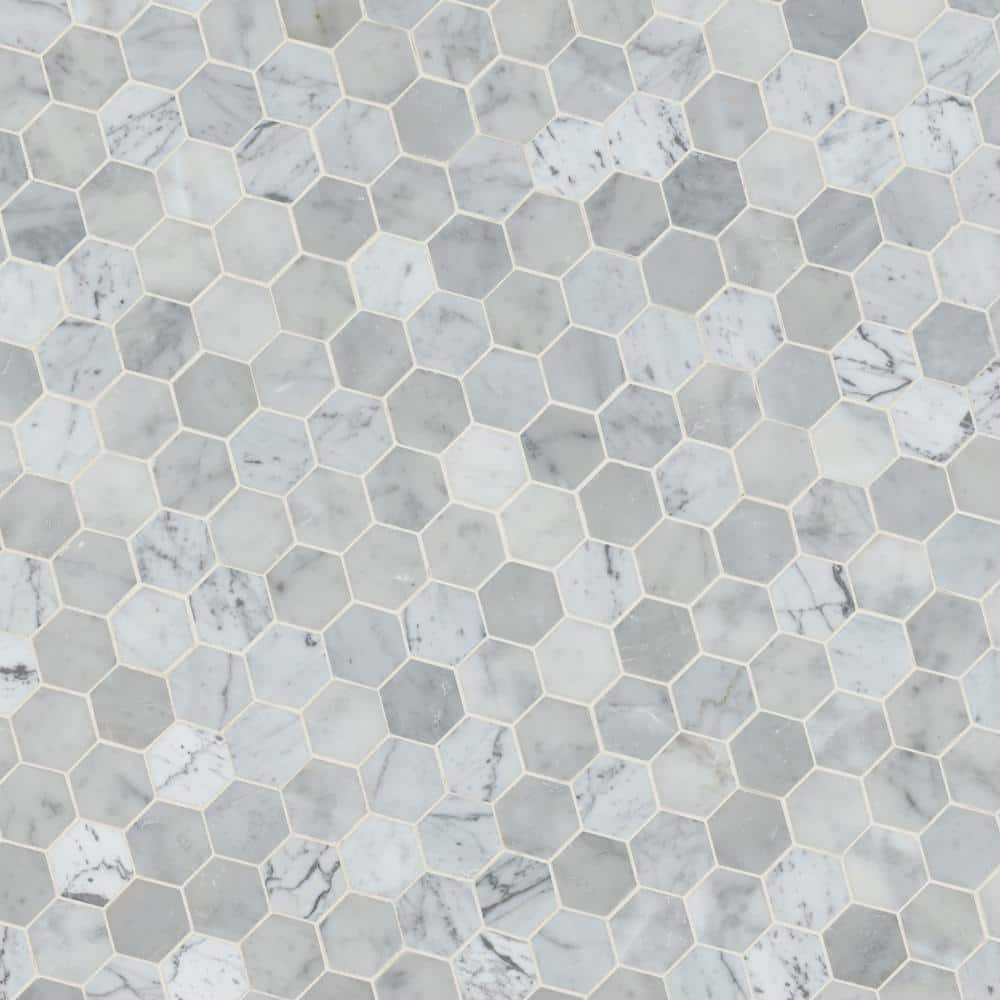 MSI Carrara White Hexagon 12 in. x 12 in. x 10 mm Polished Marble Mesh-Mounted Mosaic Floor and Wall Tile (10 sq. ft. / Case)