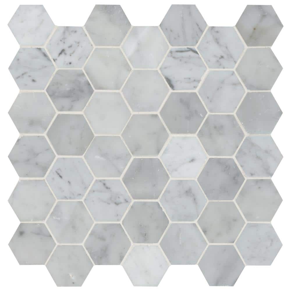 MSI Carrara White Hexagon 12 in. x 12 in. x 10 mm Polished Marble Mesh-Mounted Mosaic Floor and Wall Tile (10 sq. ft. / Case)