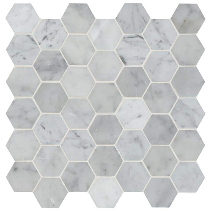 MSI Carrara White Hexagon 12 in. x 12 in. x 10 mm Polished Marble Mesh-Mounted Mosaic Floor and Wall Tile (10 sq. ft. / Case)