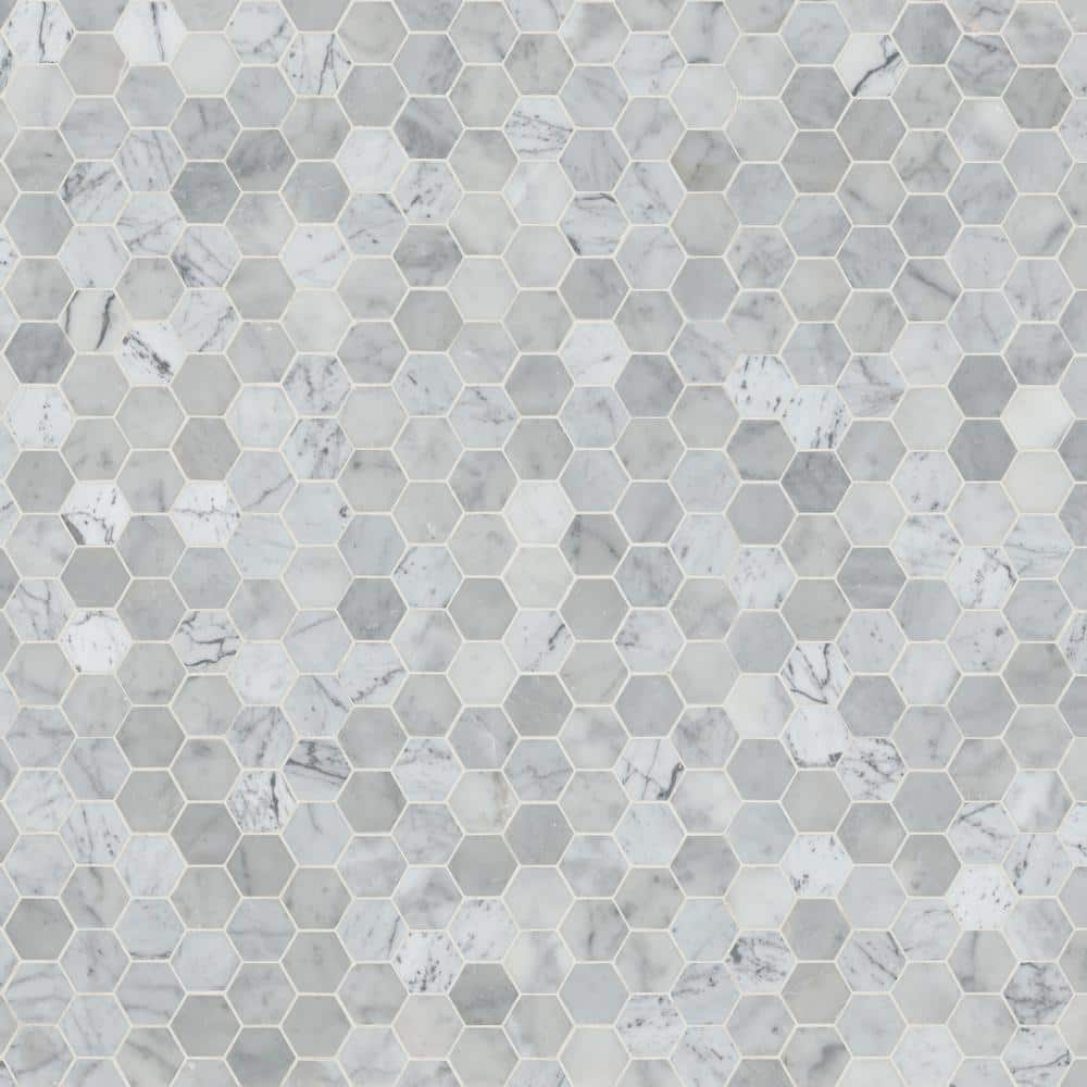 MSI Carrara White Hexagon 12 in. x 12 in. x 10 mm Polished Marble Mesh-Mounted Mosaic Floor and Wall Tile (10 sq. ft. / Case)