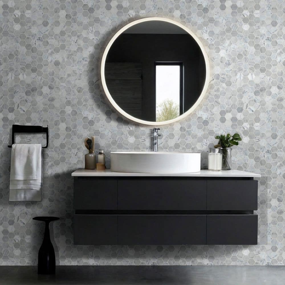 MSI Carrara White Hexagon 12 in. x 12 in. x 10 mm Polished Marble Mesh-Mounted Mosaic Floor and Wall Tile (10 sq. ft. / Case)
