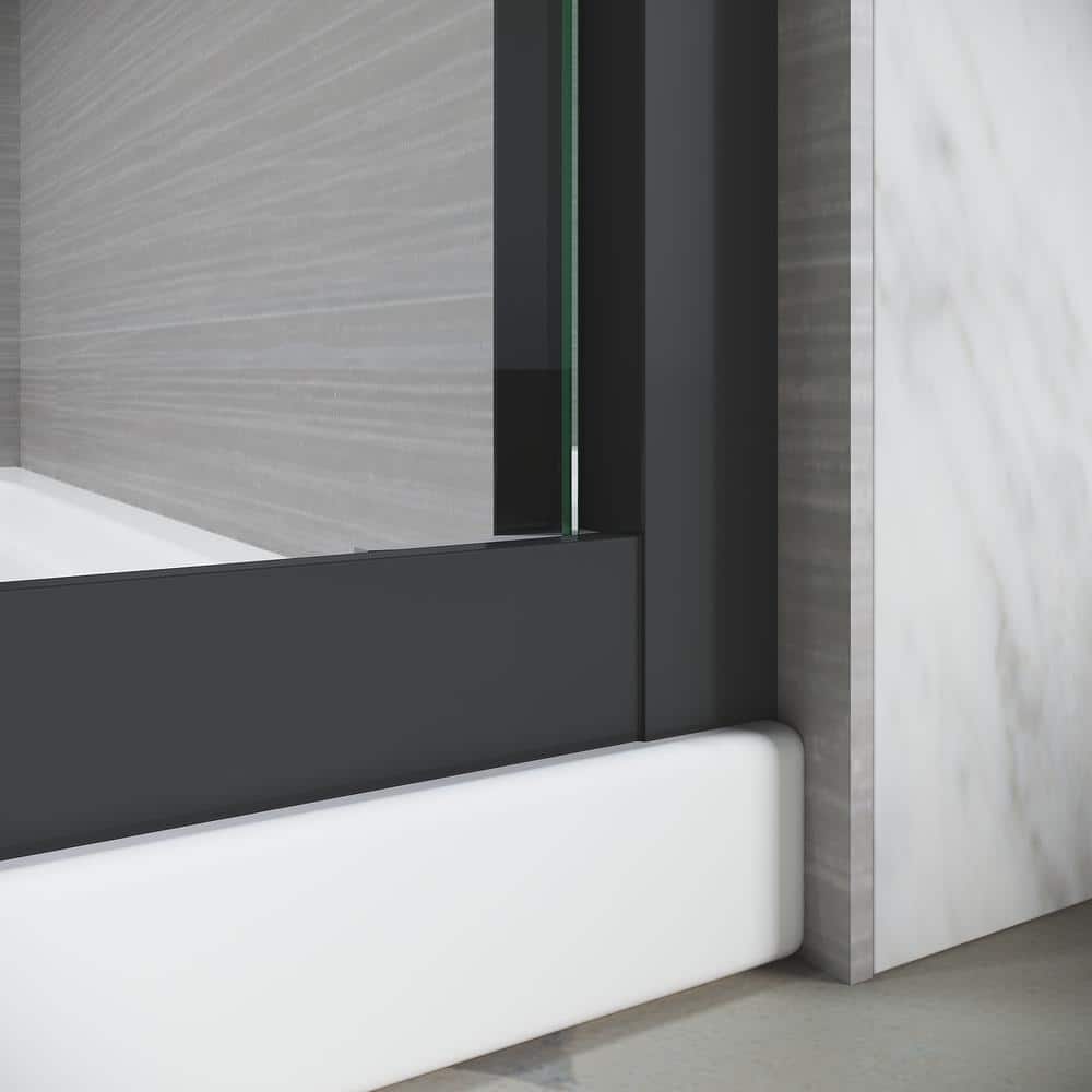 CASAINC 50-54 in. W x 72 in. H Sliding Adjustable Semi-Frameless Shower Door in Matte Black with Thick Clear Tempered Glass