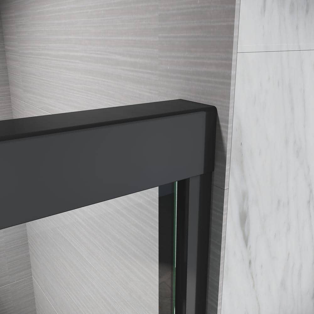 CASAINC 50-54 in. W x 72 in. H Sliding Adjustable Semi-Frameless Shower Door in Matte Black with Thick Clear Tempered Glass