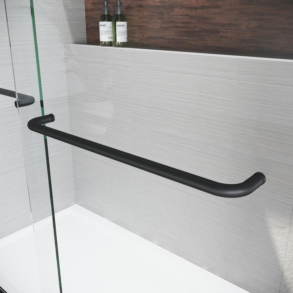 CASAINC 50-54 in. W x 72 in. H Sliding Adjustable Semi-Frameless Shower Door in Matte Black with Thick Clear Tempered Glass