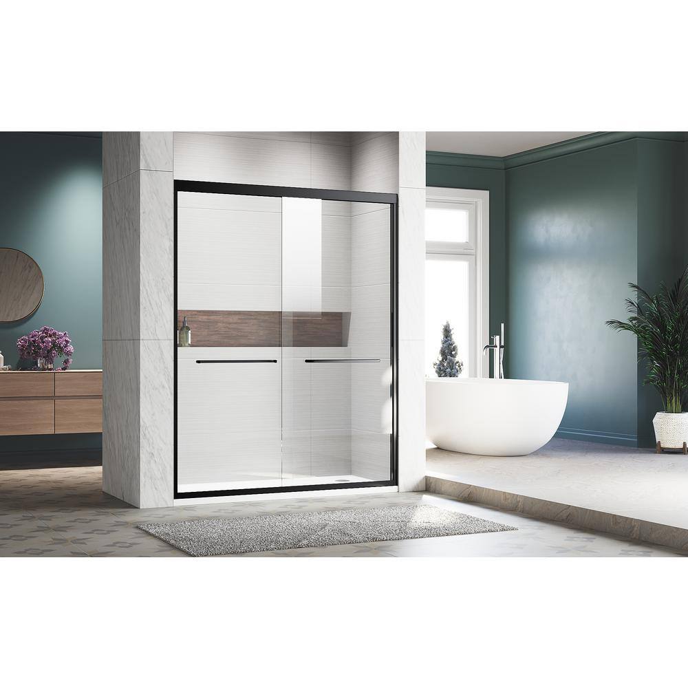 CASAINC 50-54 in. W x 72 in. H Sliding Adjustable Semi-Frameless Shower Door in Matte Black with Thick Clear Tempered Glass