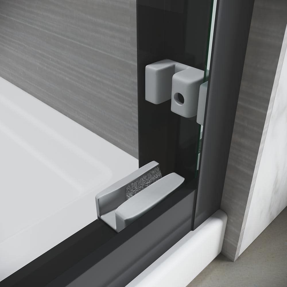 CASAINC 44-48 in. W x 72 in. H Sliding Adjustable Semi-Frameless Shower Door in Matte Black with Thick Clear Tempered Glass