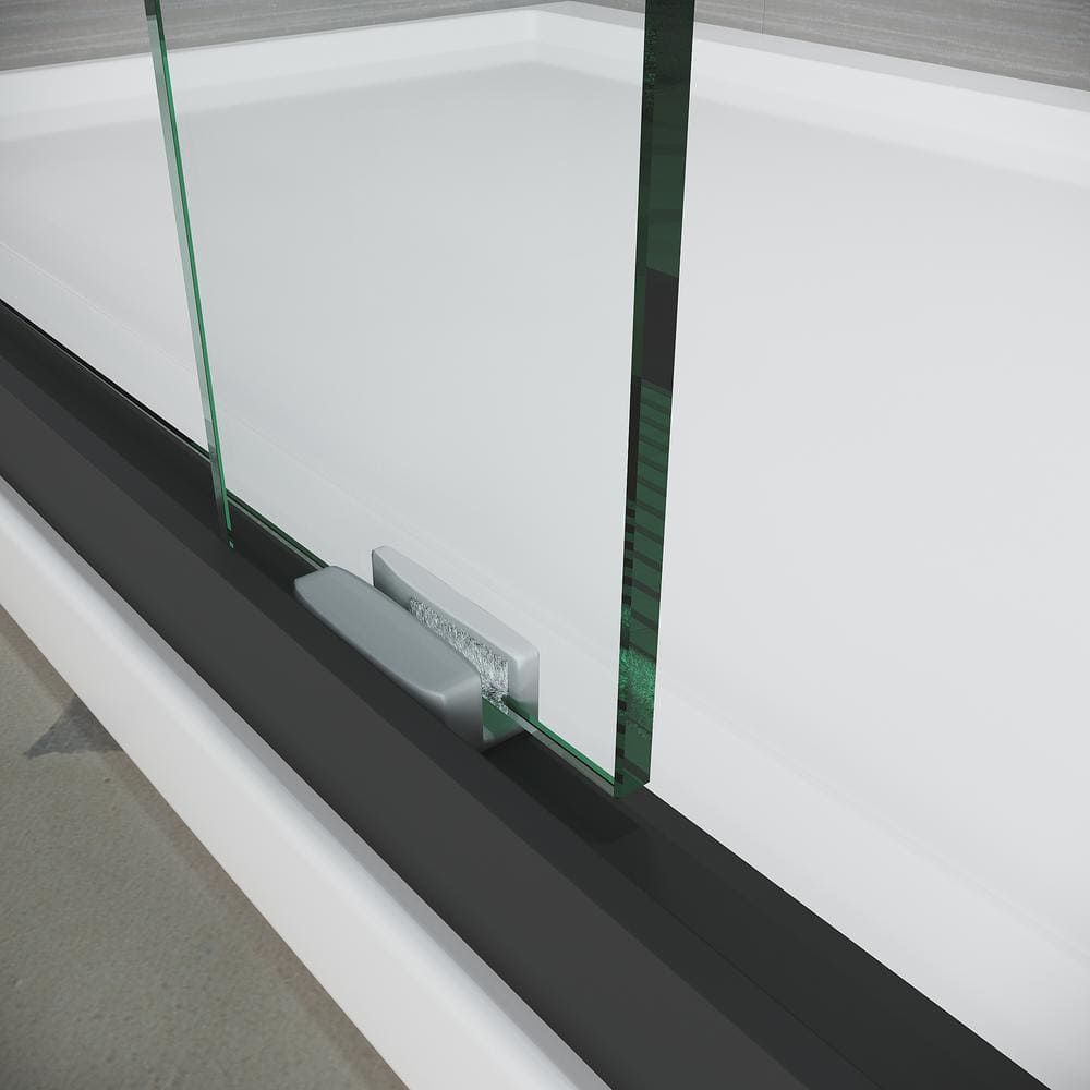 CASAINC 44-48 in. W x 72 in. H Sliding Adjustable Semi-Frameless Shower Door in Matte Black with Thick Clear Tempered Glass