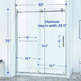 CASAINC 56-60 in. W x 75 in. H Single Sliding Semi-Frame 304 Stainless Steel Shower Door in Chrome with 5/16 in. Clear Glass