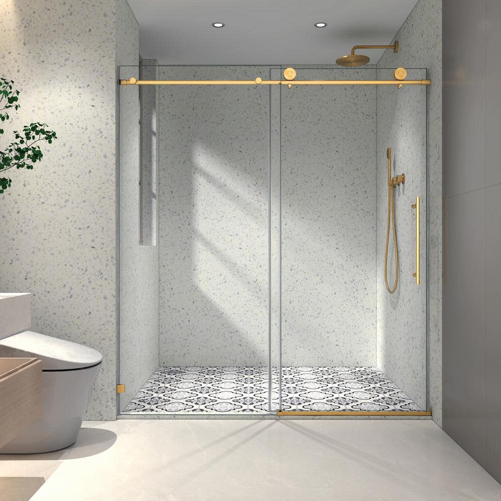 CASAINC 60 in. W x 76 in. H Frameless Shower Door Stainless Steel in Brushed Nickel with Adjustable Soft Closing Function