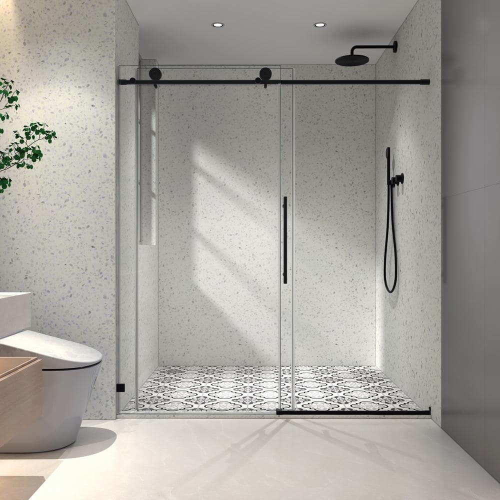 CASAINC 60 in. W x 76 in. H Frameless Shower Door Stainless Steel in Brushed Nickel with Adjustable Soft Closing Function