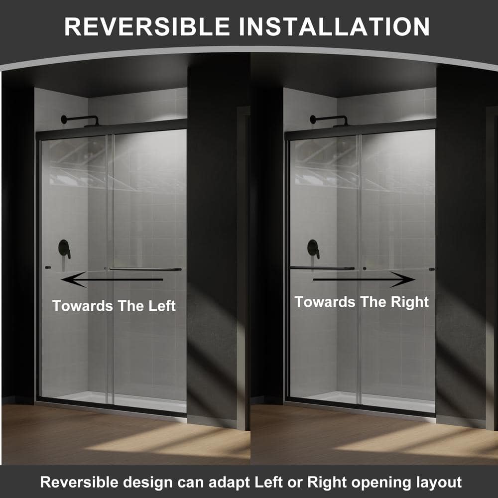CASAINC 48 in. W x 72 in. H Framed Sliding Shower Door in Black with Tempered Glass