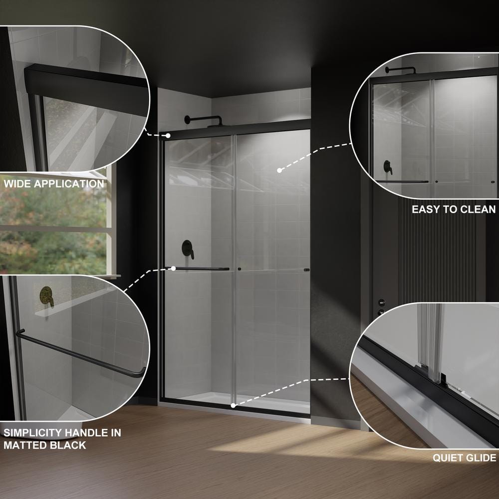 CASAINC 48 in. W x 72 in. H Framed Sliding Shower Door in Black with Tempered Glass