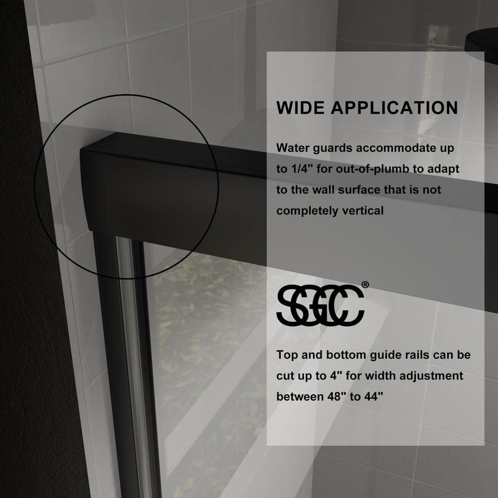 CASAINC 48 in. W x 72 in. H Framed Sliding Shower Door in Black with Tempered Glass