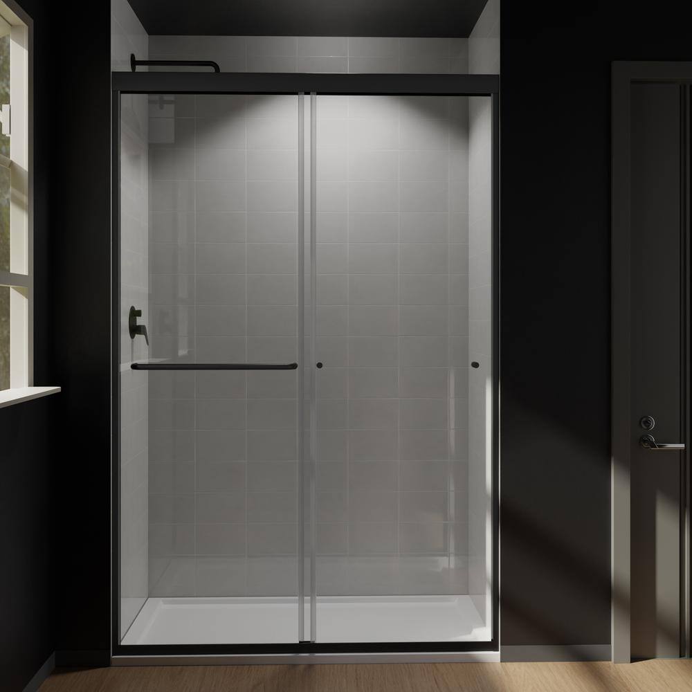 CASAINC 48 in. W x 72 in. H Framed Sliding Shower Door in Black with Tempered Glass