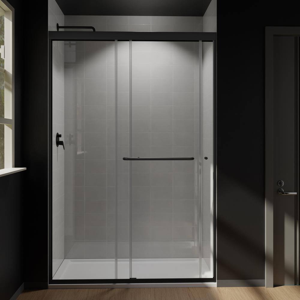CASAINC 48 in. W x 72 in. H Framed Sliding Shower Door in Black with Tempered Glass