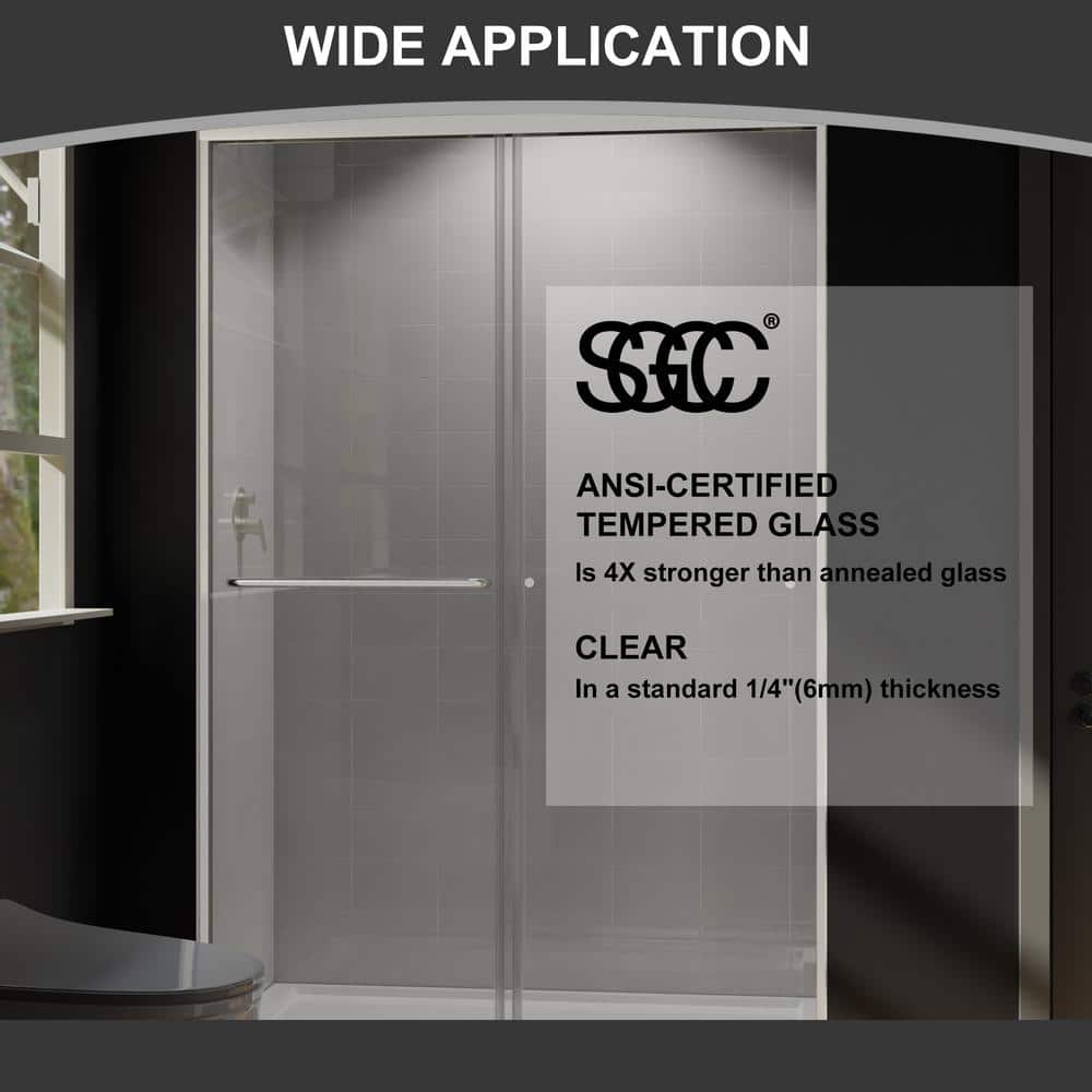 CASAINC 48 in. W x 72 in. H Framed Sliding Shower Door in Brushed Nickel with Tempered Glass