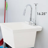 Complete 22.875 in. x 23.5 in. White 19 Gal. Utility Sink Set with Metal Hybrid Chrome High Arc Pull-Down Faucet - Super Arbor