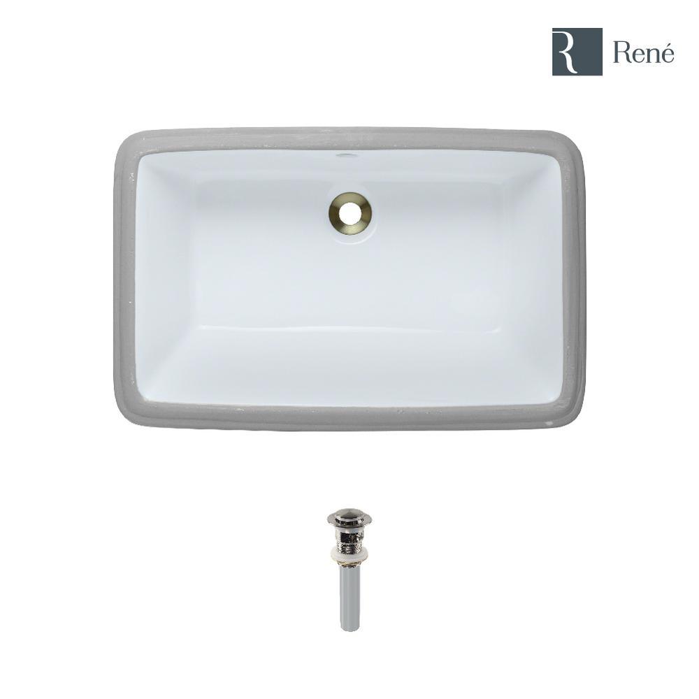 Undermount Porcelain Bathroom Sink in White with Pop-Up Drain in Brushed Nickel - Super Arbor