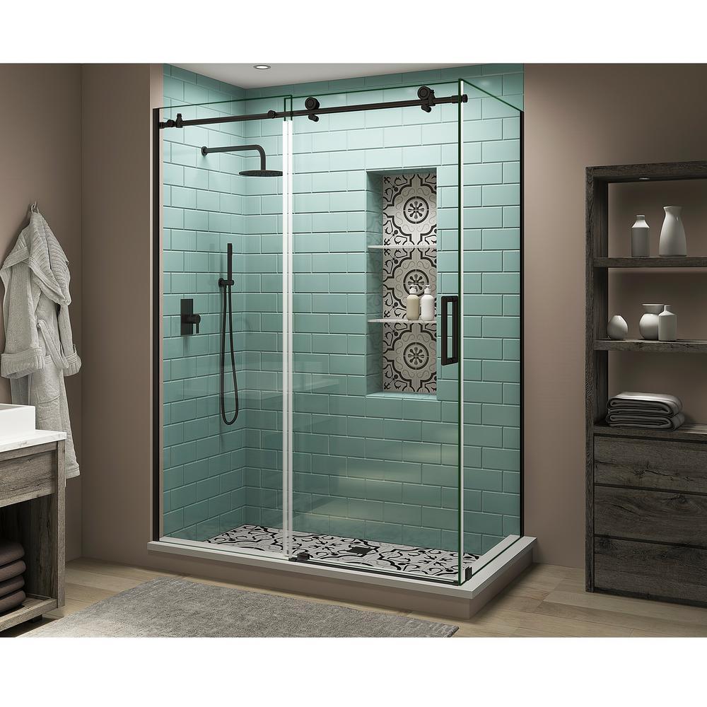60 in. - 64 in. x 34 in. x 80 in. Frameless Corner Sliding Shower Enclosure Clear Glass in Oil Rubbed Bronze Left - Super Arbor
