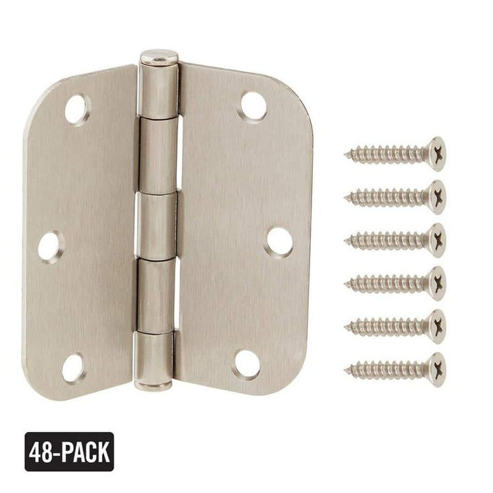3-1/2 in. x 5/8 in. Radius Satin Nickel Door Hinge Value Pack (48 per Pack)