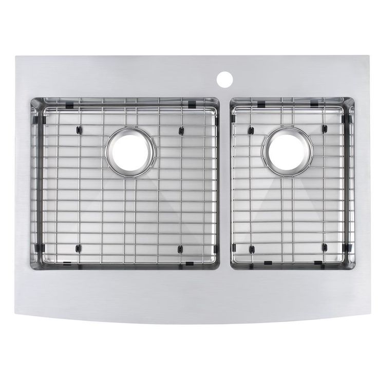 Brimley Retrofit Dual Mount Stainless Steel 33 in. 1-Hole 60/40 Double Bowl Curved Farmhouse Apron Front Kitchen Sink