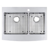 Brimley Retrofit Dual Mount Stainless Steel 33 in. 1-Hole 60/40 Double Bowl Curved Farmhouse Apron Front Kitchen Sink