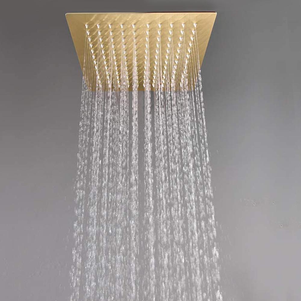 Shower System Wall Mounted with 10 in. Square Rainfall Shower head and Handheld Shower Head Set, Brushed Gold - Super Arbor