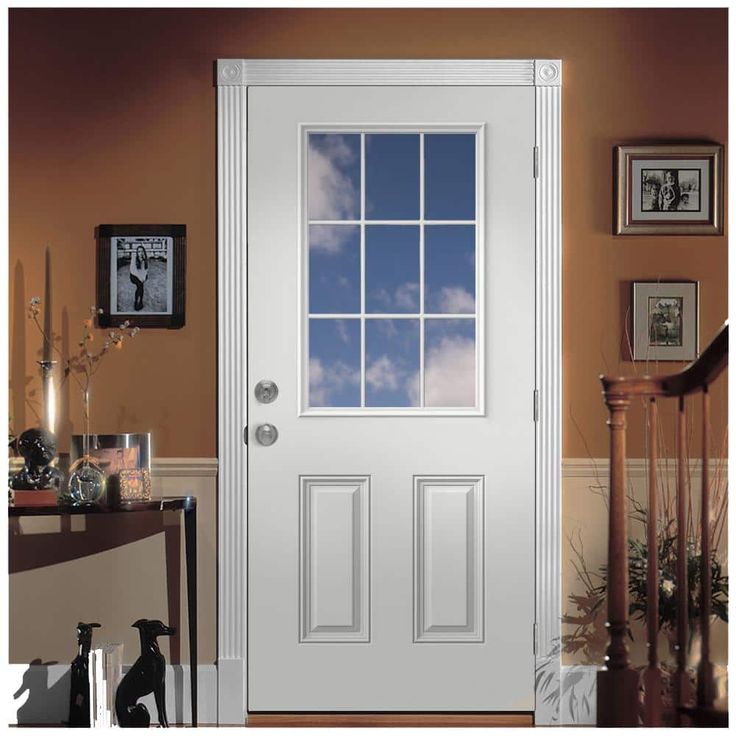 36 in. x 80 in. 9 Lite Primed Steel Prehung Left-Hand Inswing Back Door with Brickmould