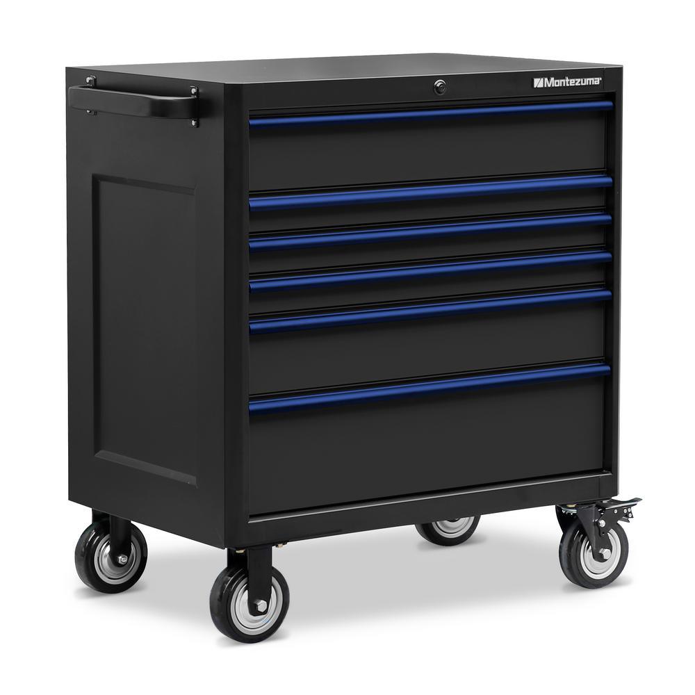 36 in. x 24 in. 6-Drawer Roller Cabinet Tool Chest with Power and USB Outlets in Black and Blue - Super Arbor